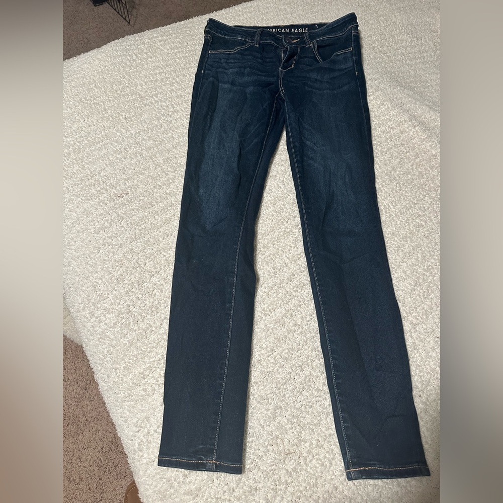 American Eagle Dark Wash Denim Skinny Jeans Size 8 Long EUC